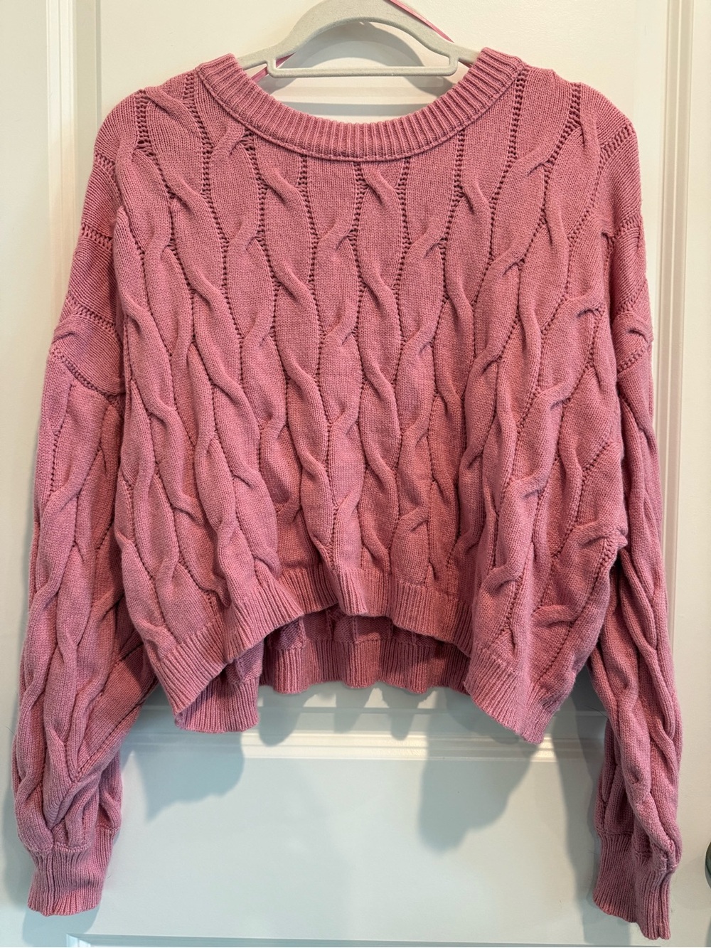 Pink Rose Rose-Pink Cable Knit Crewneck Sweater